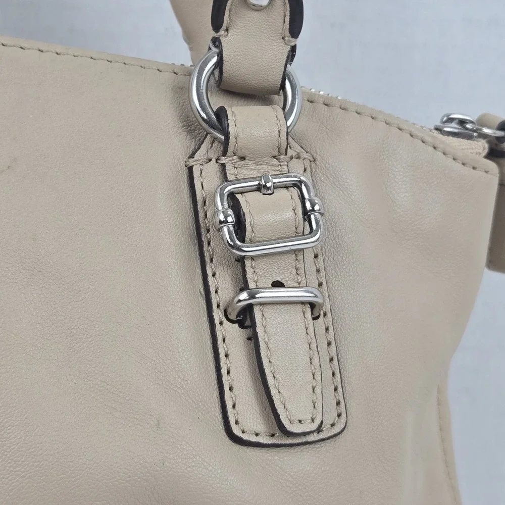Coach Madison Mini Shoulder Bag Y2K Beige Leather Satchel Purse Buckles Vtg Y2K